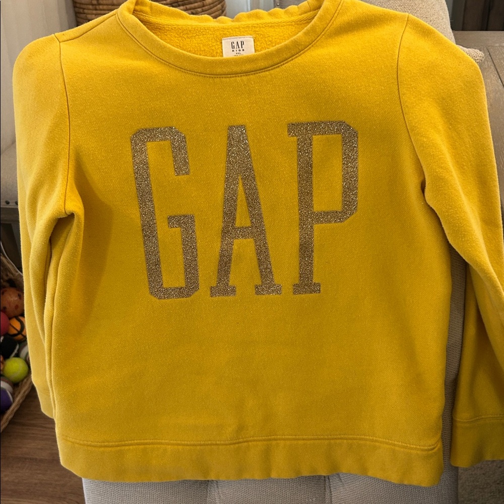 GAP KIDS SZ XXL Mustard Sweatshirt with Glitter Logo